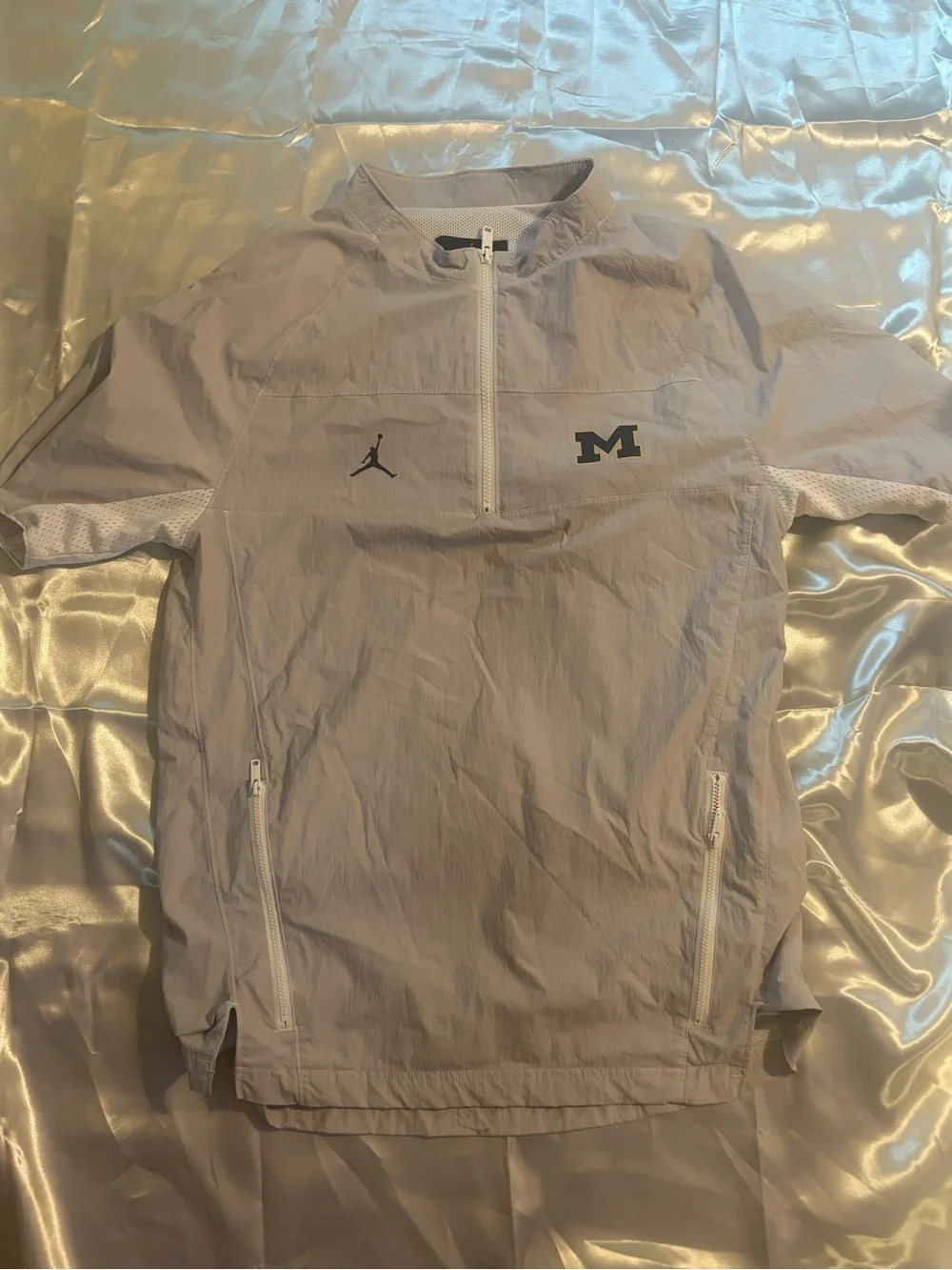 Jordan White Men's Half-Zip Windbreaker with Navy 'M'